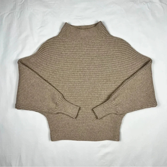 Anthropologie Tan Ribbed Slouchy Mock Neck Sweater - Picture 4 of 9